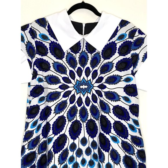 Chic Blue and White Patterned Mini Dress - Picture 4 of 12